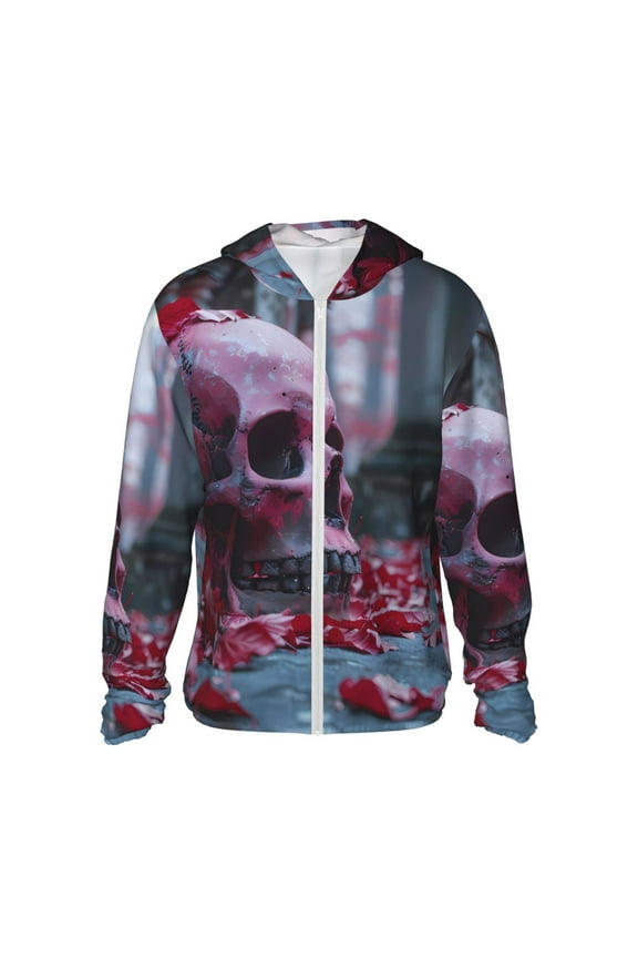 Gothic Red Skull Cemetery Print Women Men Sun Protection UPF 50+ Jackets Zip Up Long Sleeve Hoodie Hiking Lightweight with Pockets