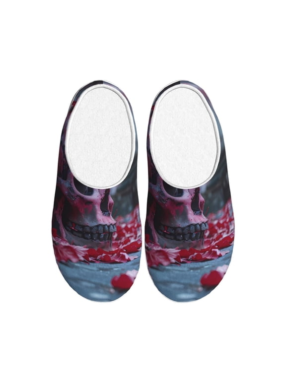 Gothic Red Skull Cemetery Women's Men's Slippers Plush Slip-On House Slipper for Winter Indoor Soft Cushion Non-slip Fluffy Slides Slippers-13