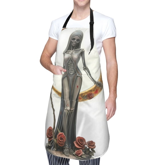 Kdxio Gothic Skeleton With Roses Apron with Pockets Adjustable Kitchen Aprons for Men Women Waterproof Aprons for Cooking,Drawing,Crafting, Baking Household Cleaning