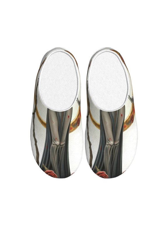 Gothic Skeleton With Roses Women's Men's Slippers Plush Slip-On House Slipper for Winter Indoor Soft Cushion Non-slip Fluffy Slides Slippers-11