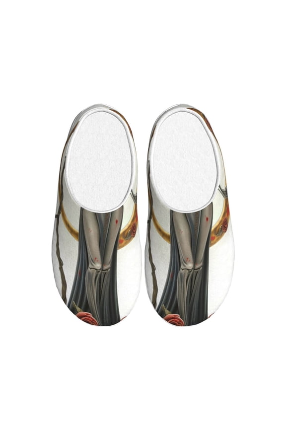 Gothic Skeleton With Roses Women's Men's Slippers Plush Slip-On House Slipper for Winter Indoor Soft Cushion Non-slip Fluffy Slides Slippers-8