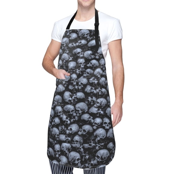 Kdxio Gothic Skull Apron with Pockets Adjustable Kitchen Aprons for Men Women Waterproof Aprons for Cooking,Drawing,Crafting, Baking Household Cleaning