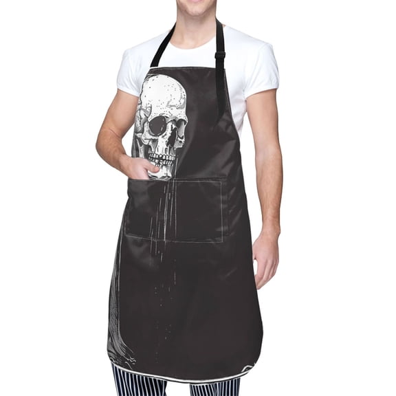 Kdxio Gothic Skull Drape Apron with Pockets Adjustable Kitchen Aprons for Men Women Waterproof Aprons for Cooking,Drawing,Crafting, Baking Household Cleaning
