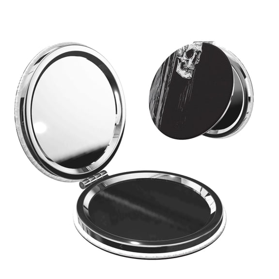 Kdxio Gothic Skull Drape Pocket Mirror, 1X/2X Travel Makeup Mirror 2-Sided Folding Small Mirror Portable Double-Sided Magnifying Cosmetic Mirror for Gift-Round Shape