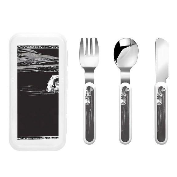 Kdxio Gothic Skull Drape Toddler Utensils Set - Kids Silverware Set, Set Kids Utensils Set with Case for Preschooler Children