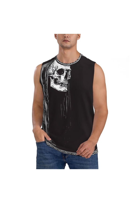 Gothic Skull Drape for Men's Muscle T-shirt,Sleeveless for Workout Running Athletic Gym Lounge Casual