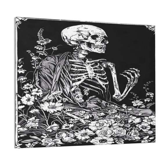 Kdxio Gothic Skull Floral Art Pattern Canvas Wall Art for Living Room Wall Decor for Bedroom Bathroom Modern Framed Canvas Art Prints Ready to Hang,Horizontal