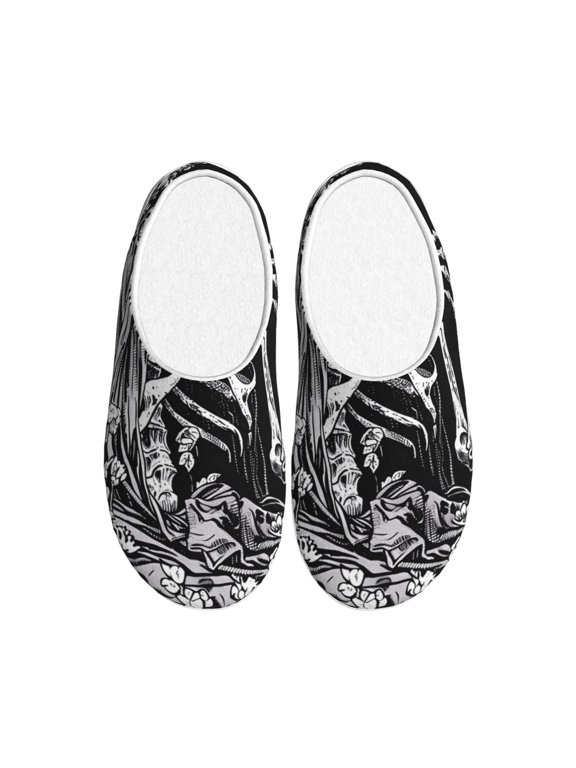 Gothic Skull Floral Art Women's Men's Slippers Plush Slip-On House Slipper for Winter Indoor Soft Cushion Non-slip Fluffy Slides Slippers-37/38