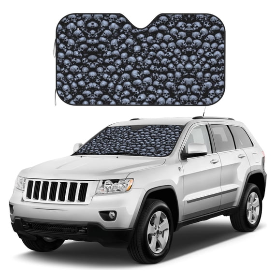 Kdxio Gothic Skull Print Windshield Sun Shade, Foldable Sun Blocker for Car,Truck,SUV Automotive Interior Sun Protection,Reflective Shade for Front Windshield(Medium)