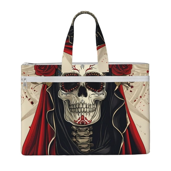 Kdxio Gothic Skull With Roses File Tote Document Bag Business Briefcase Bag Document Organizer Tote Briefcase for Letter A4 Files Business Teacher Office Bag