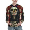 thumbnail image 1 of Kdxio Gothic Skull With Roses Print Womens Oversized Hoodies Sweatshirts Hooded Pullover Tops Sweaters Casual-Large, 1 of 7