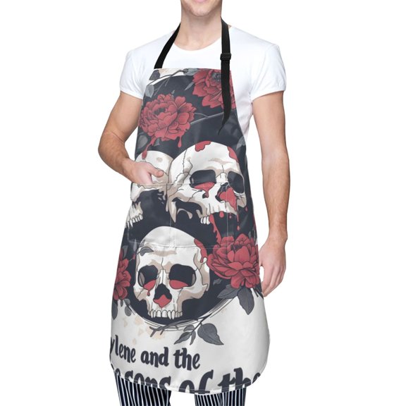 Kdxio Gothic Skulls And Roses Apron with Pockets Adjustable Kitchen Aprons for Men Women Waterproof Aprons for Cooking,Drawing,Crafting, Baking Household Cleaning