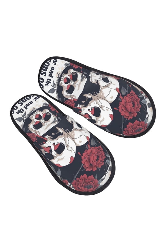 Gothic Skulls And Roses Pattern Slippers for Women Memory Foam Fuzzy House Slippers Bedroom Non-slip Warm Womens Slippers