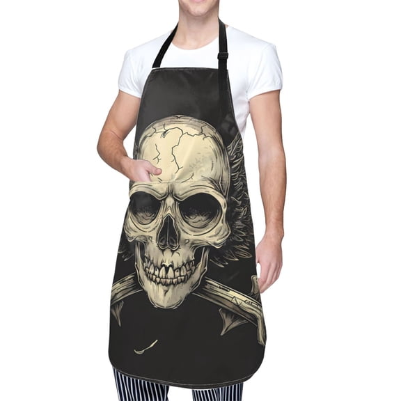 Kdxio Gothic Winged Skull Apron with Pockets Adjustable Kitchen Aprons for Men Women Waterproof Aprons for Cooking,Drawing,Crafting, Baking Household Cleaning