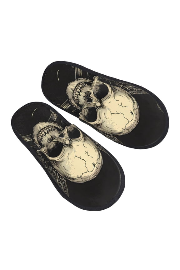 Gothic Winged Skull Pattern Slippers for Women Memory Foam Fuzzy House Slippers Bedroom Non-slip Warm Womens Slippers