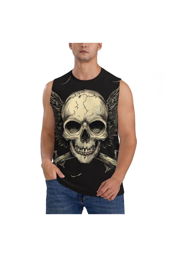 Gothic Winged Skull for Men's Muscle T-shirt,Sleeveless for Workout Running Athletic Gym Lounge Casual