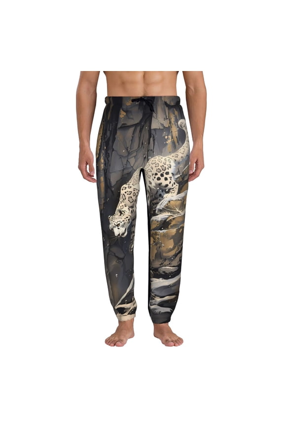 Graceful Snow Leopard Pattern Joggers,Sweatpants for Men with Pockets-Medium