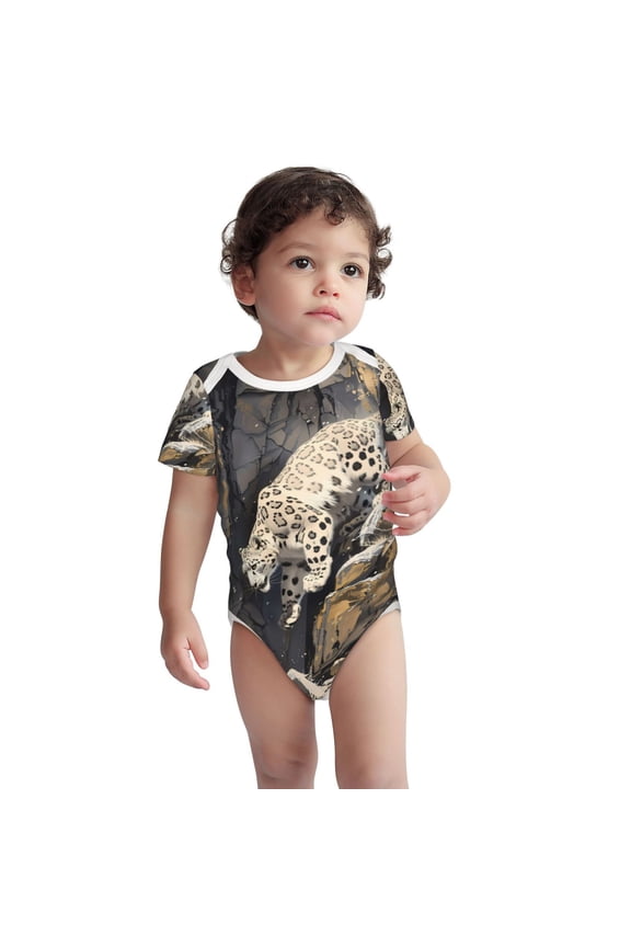 Graceful Snow Leopard Pattern Unisex Baby Cotton Short Sleeve Bodysuits-12 Months