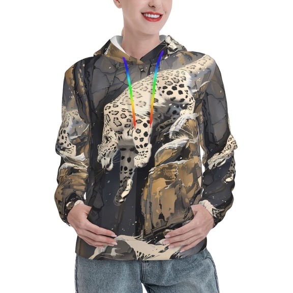 Kdxio Graceful Snow Leopard Print Womens Oversized Hoodies Sweatshirts Hooded Pullover Tops Sweaters Casual-Medium