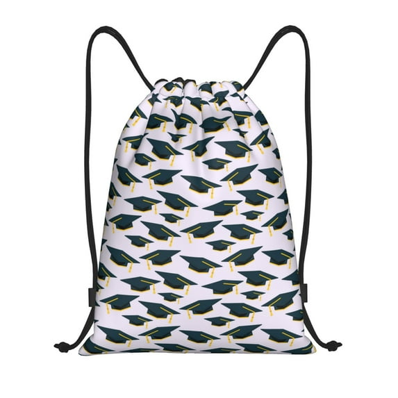 Kdxio Graduation Hats Print Drawstring Backpack Bag,Waterproof Draw String Back Sack, Gym Drawstring Bags Swim Bag For Unisex