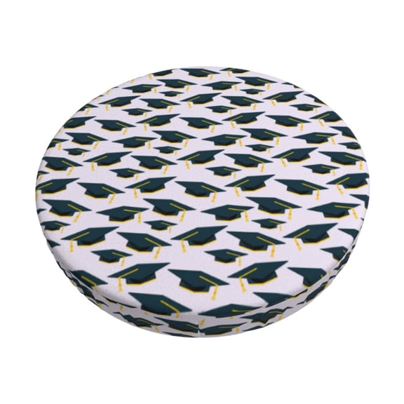 Kdxio Graduation Hats Print Stool Covers Round,Stretch Round Bar Stool Covers Washable Bar Stool Cushion Slipcover for 12-15 Inch Chair