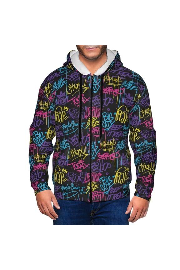 Graffiti Art Print Men Hoodies Casual Hoodies for Men with Zip Pockets Full Zip Long Sleeve Sweatshirt Sports Hooded Jacket-Small