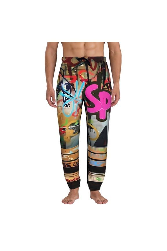 Graffiti Lamp Urban Scene Pattern Joggers,Sweatpants for Men with Pockets-X-Large