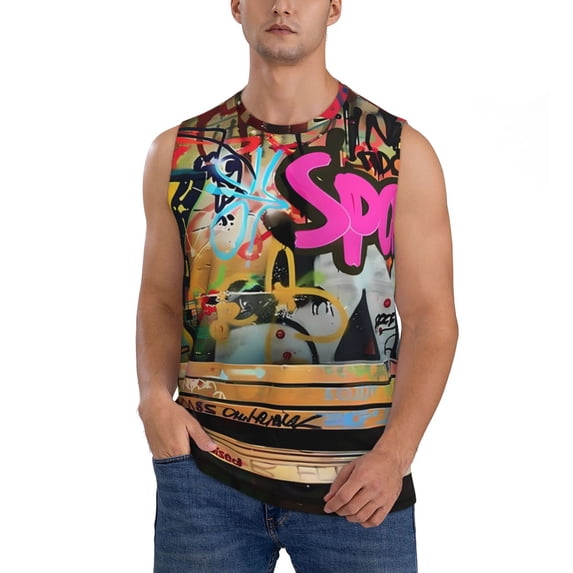 Kdxio Graffiti Lamp Urban Scene for Men's Muscle T-shirt,Sleeveless for Workout Running Athletic Gym Lounge Casual