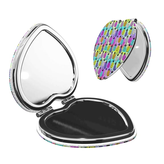 Kdxio Graffiti Pineapples Pocket Mirror, 1X/2X Travel Makeup Mirror 2-Sided Folding Small Mirror Portable Double-Sided Magnifying Cosmetic Mirror for Gift-Heart Shape