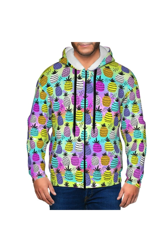 Graffiti Pineapples Print Men Hoodies Casual Hoodies for Men with Zip Pockets Full Zip Long Sleeve Sweatshirt Sports Hooded Jacket-Medium
