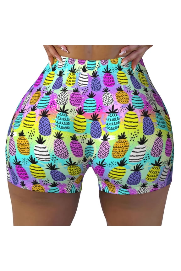 Graffiti Pineapples Print Workout Shorts for Women Seamless Soft Smooth Gym Yoga Scrunch Active Shorts
