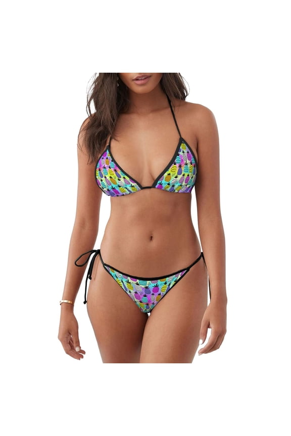 Graffiti Pineapples for Women's Two-Piece Swimsuit Adjustable Ties Removable Cups Beachwear for Pool Vacation