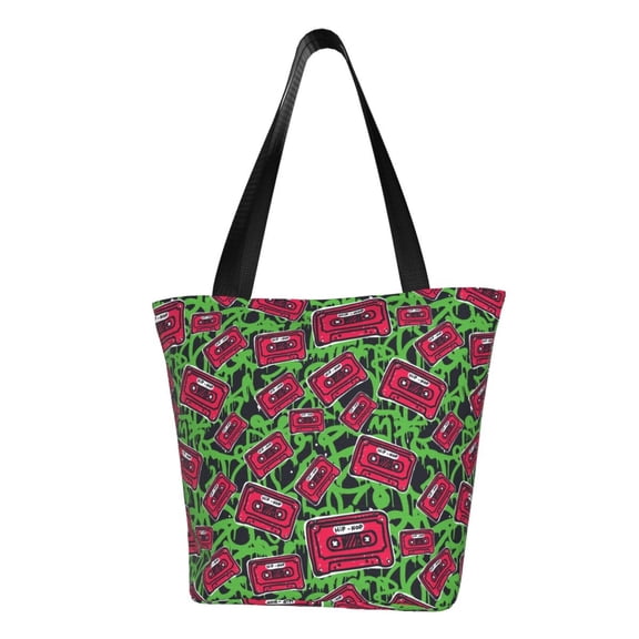Kdxio Graffiti Tape Women Reusable Grocery Bags Foldable Ripstop,Reusable Shopping Bags for Shopping,Gym,Gift