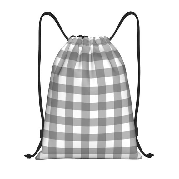 Kdxio Gray Checkboard Print Drawstring Backpack Bag,Waterproof Draw String Back Sack, Gym Drawstring Bags Swim Bag For Unisex