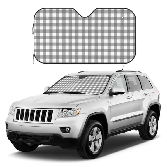 Kdxio Gray Checkboard Print Windshield Sun Shade, Foldable Sun Blocker for Car,Truck,SUV Automotive Interior Sun Protection,Reflective Shade for Front Windshield(Medium)
