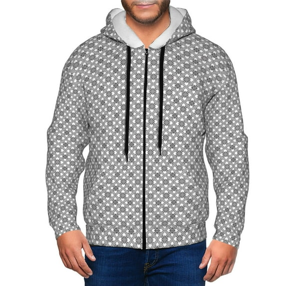 Kdxio Gray Plaid Print Men Hoodies Casual Hoodies for Men with Zip Pockets Full Zip Long Sleeve Sweatshirt Sports Hooded Jacket-Large