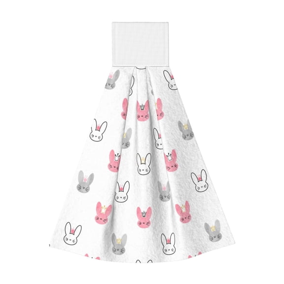 Kdxio Gray Rabbit Hand Towel with Loop Hanging Towel Absorbent Tie Towels for Kitchen Tea Bar Bathroom Decor