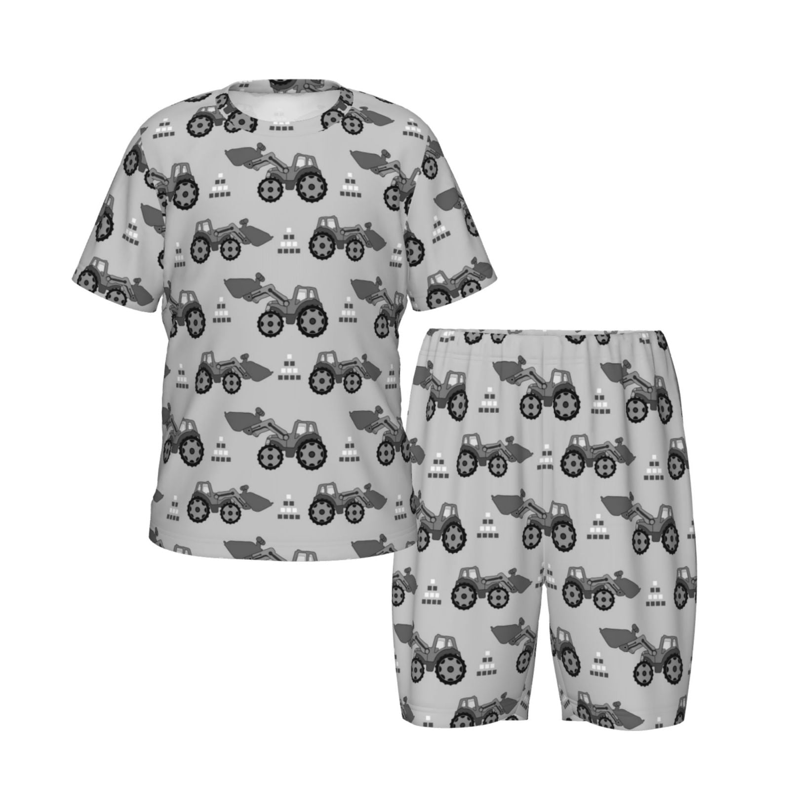 Kdxio Gray Tractor Pattern Short-Sleeved Summer Pajama Set for Girls ...