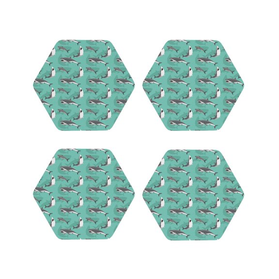 Kdxio Great White Shark Funny Coasters,4 Pcs Leather Coasters,Housewarming Gifts,Protect Furniture from Water Marks Scratch and Damage