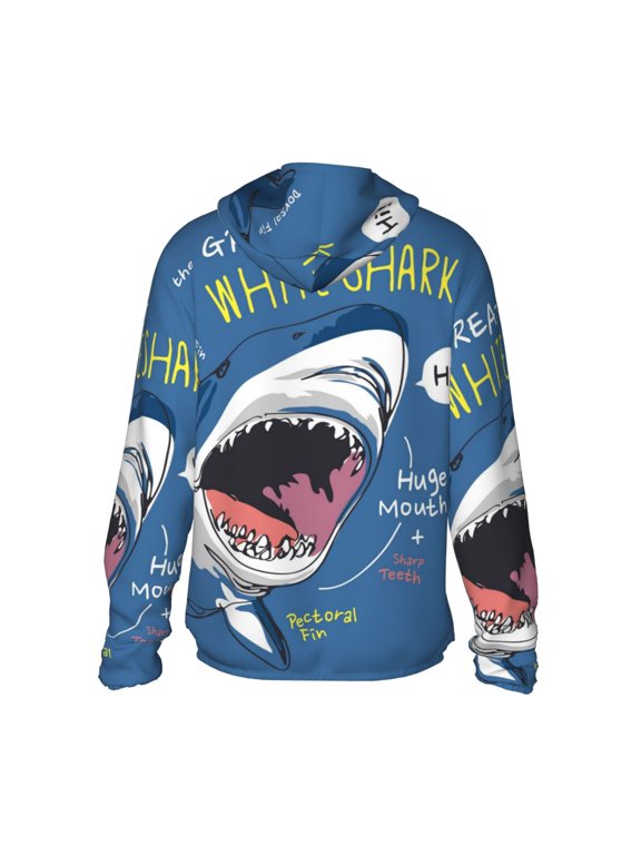 Great White Shark Print Women Men Sun Protection UPF 50+ Jackets Zip Up Long Sleeve Hoodie Hiking Lightweight with Pockets