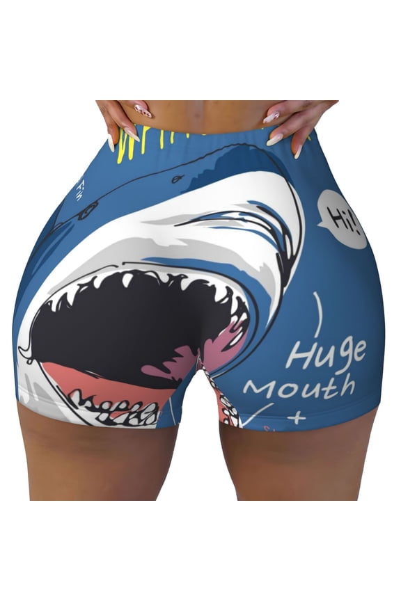 Great White Shark Print Workout Shorts for Women Seamless Soft Smooth Gym Yoga Scrunch Active Shorts