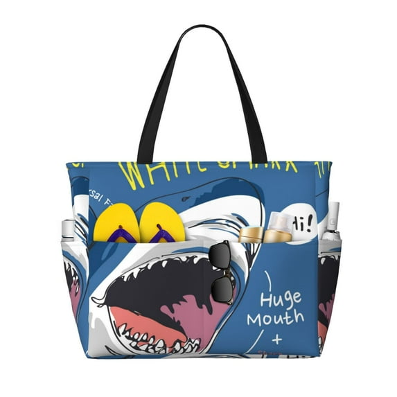 Kdxio Great White Shark for Beach Bag for Women Large Beach Tote Bag Waterproof Sandproof Swim Bag with Zipper Pockets Beach Vacation Travel