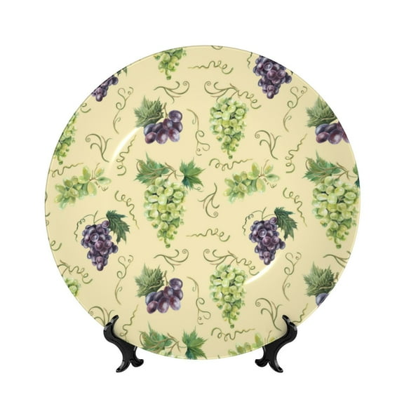 Kdxio Green And Purple Grapes Bone China Decorative Plate Ceramic Decorative Plate for Home Office Wall Stand Decorative Plates for Home Bedroom-10in