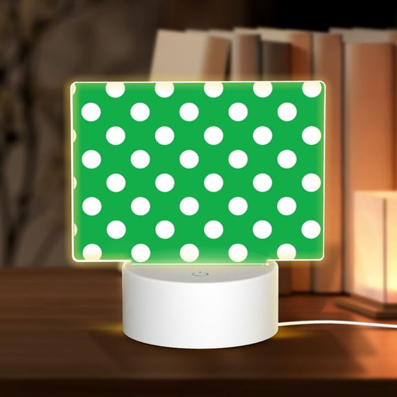 Kdxio Green And White Polka Dot Rectangular Acrylic Night Light Acrylic Sleep Night Light Friend Gifts for Birthday Gifts for Women Teens Boys Girls