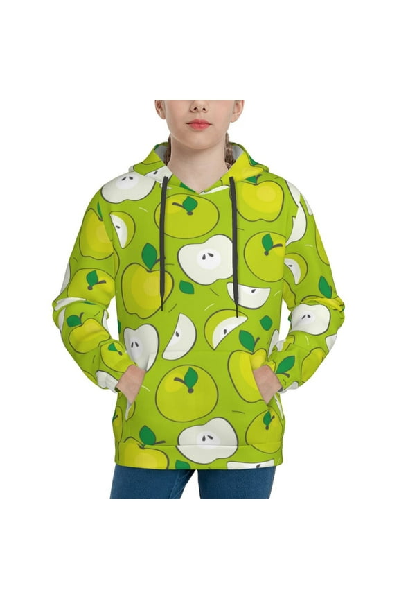 Green Apple Pattern Boys Athletic Unisex Boys Girls Hoodie with Pocket Sweatshirts-Large