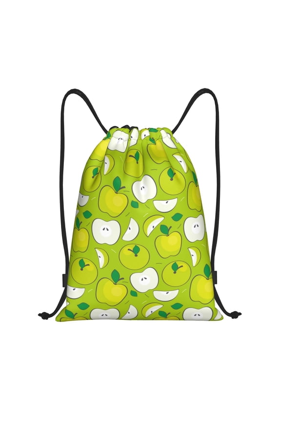 Green Apple Print Drawstring Backpack Bag,Waterproof Draw String Back Sack, Gym Drawstring Bags Swim Bag For Unisex