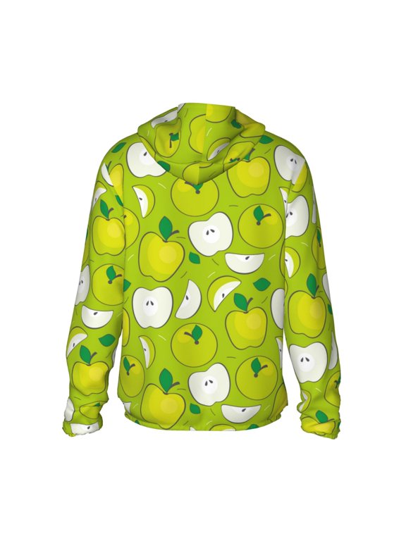 Green Apple Print Women Men Sun Protection UPF 50+ Jackets Zip Up Long Sleeve Hoodie Hiking Lightweight with Pockets