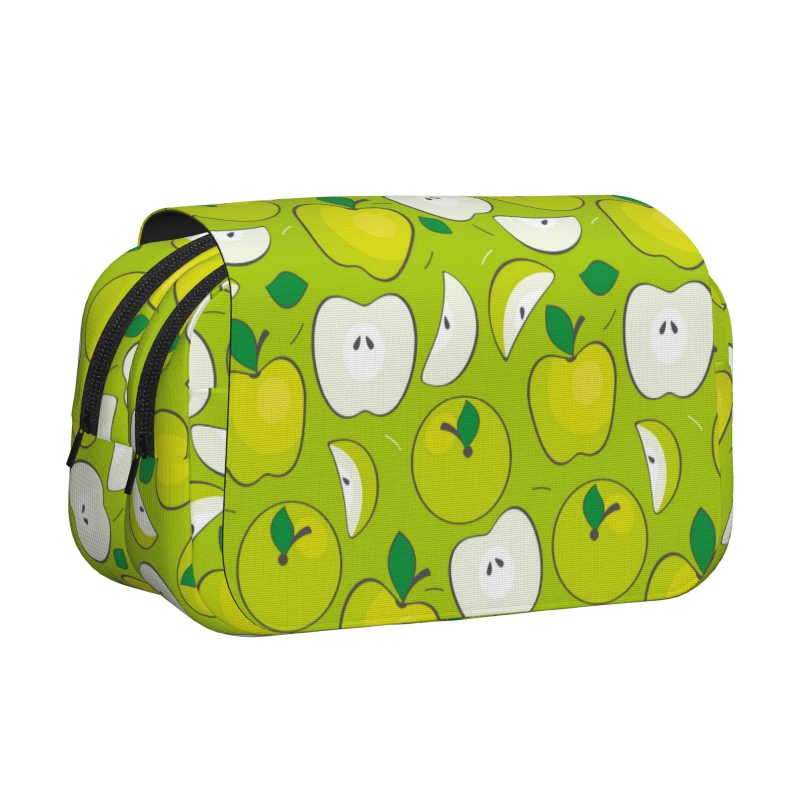 Kdxio Green Apple for Double Compartment Pen Case Oxford Organizer with Zipper Pockets for Students Artists