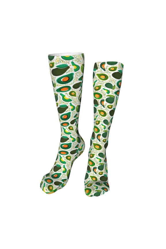 Green Avocado (2) Funny Silky Novelty Funky Long Knee High Socks Soft 3D Print Cosplay Crazy Stockings for Men Women