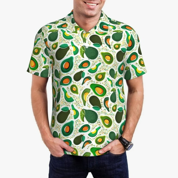 Kdxio Green Avocado (2) Print Men's Short Sleeve Polo Shirt,Midweight Men's Shirt
